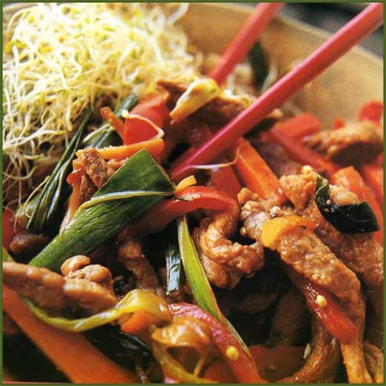 vegetales y cerdo al wok